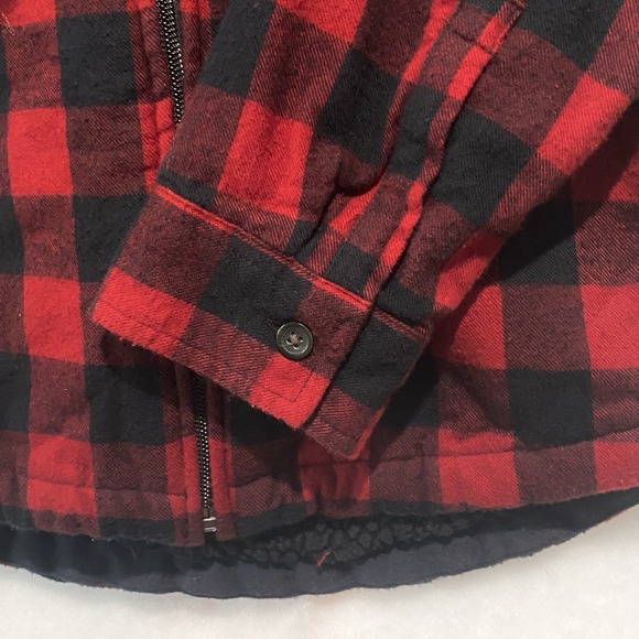 LL Bean Shacket Size XS Petite Sherpa Lined Plaid Red Black Hoodie - Picture 7 of 13